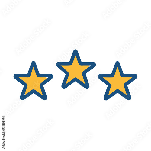Three yellow stars with blue outlines on black background