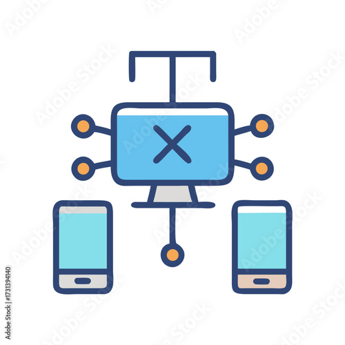 Connected device flat icon showing network connection issue