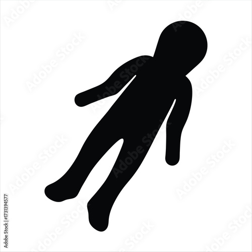 Black silhouette of a stylized human figure floating against a white background