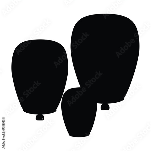 Minimalist sky lantern silhouettes, black paper lantern icons, floating lantern vector