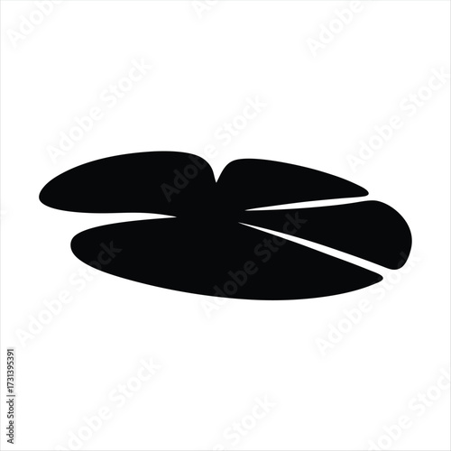 Minimalist water lily leaf silhouette, black lotus pad vector, pond plant icon design