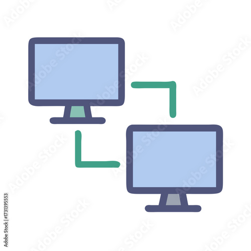 Two connected computers forming a network, communication concept illustration