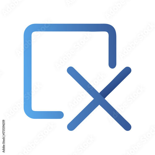 Stylized blue outline square with an X on black background