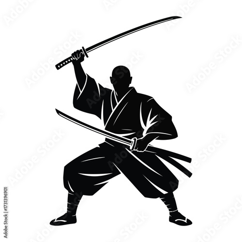Minimalist Samurai Warrior with Katana Sword Vector Design.