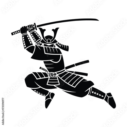 Minimalist Samurai Warrior with Katana Sword Vector Design.