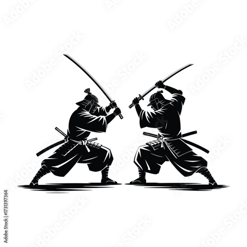 Minimalist Samurai Warrior with Katana Sword Vector Design.
