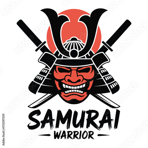 Minimalist Samurai Warrior with Katana Sword Vector Design.