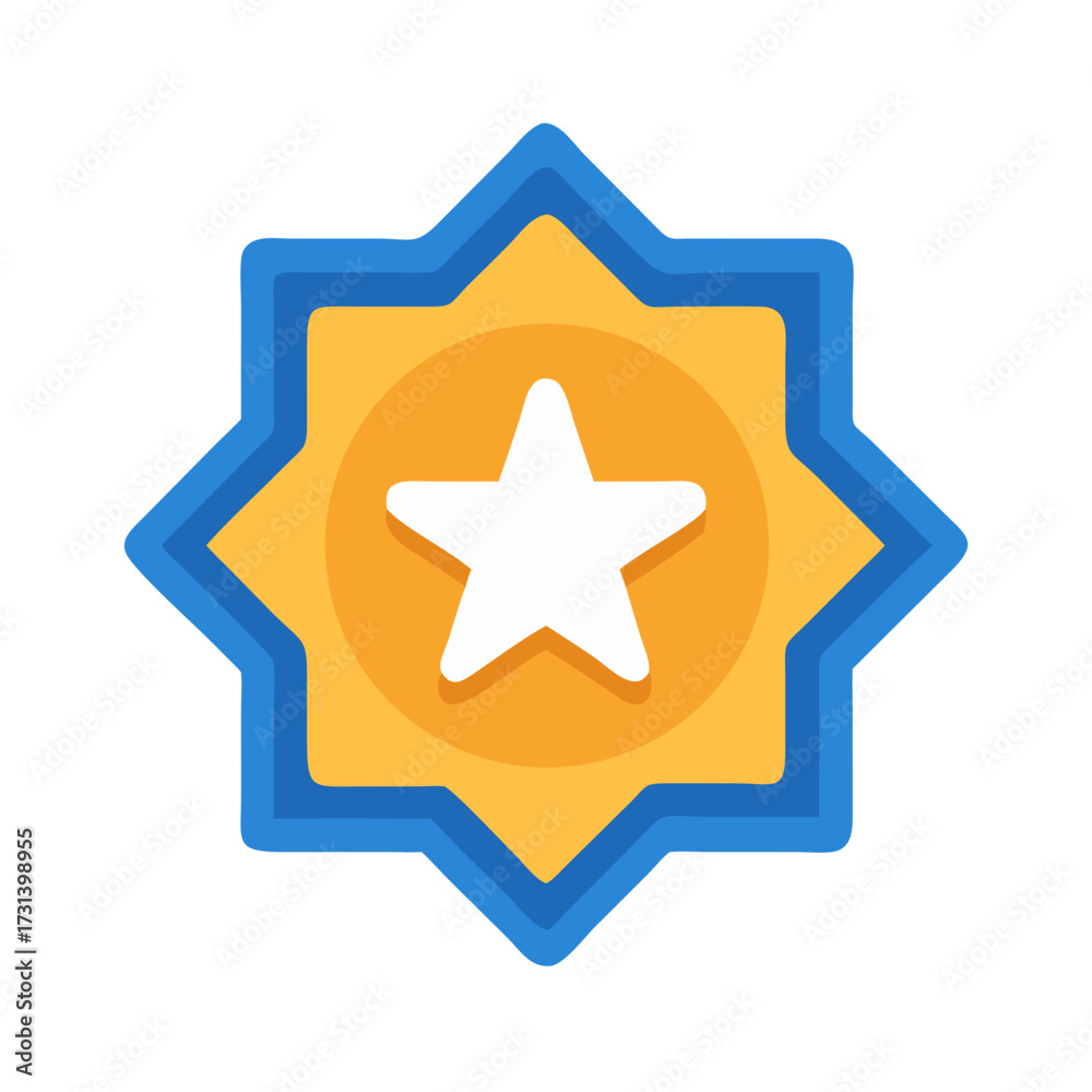 Obraz premium Stylized yellow star icon with blue outline on black