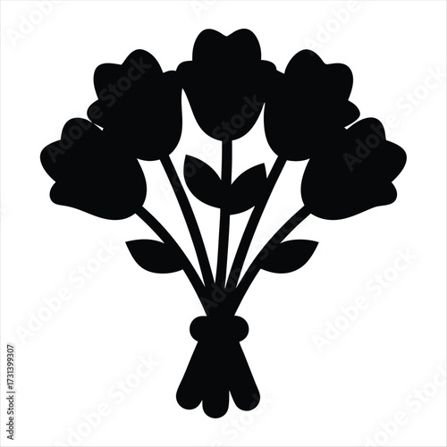 Simple bouquet of stylized flowers in black and white for designers