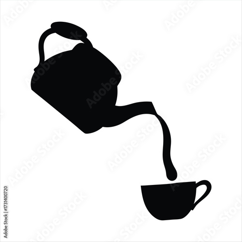 Black Silhouette of Teapot Pouring Liquid into a Teacup Vector