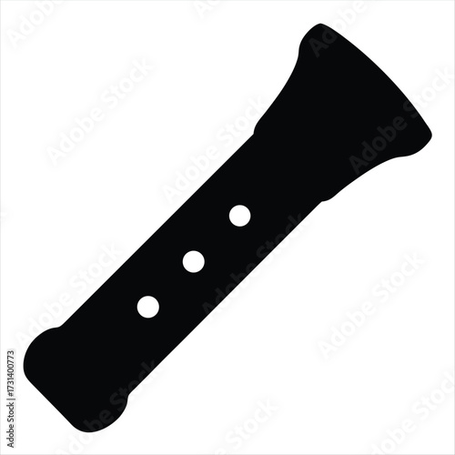 Simple Black Silhouette of a Recorder Flute Musical Instrument Vector Icon