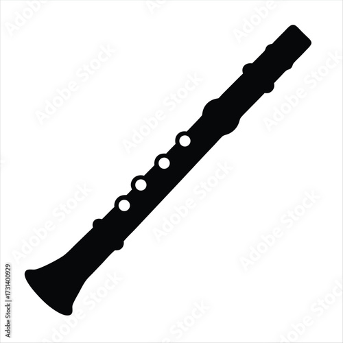 Black Clarinet Silhouette Vector Icon for Music and Orchestra Designs