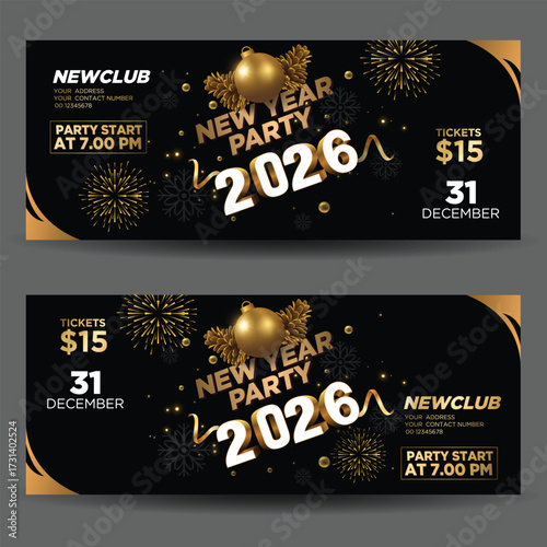 Abstract New Year Banner. 2026 happy new year event entry pass design. abstract vector illustration