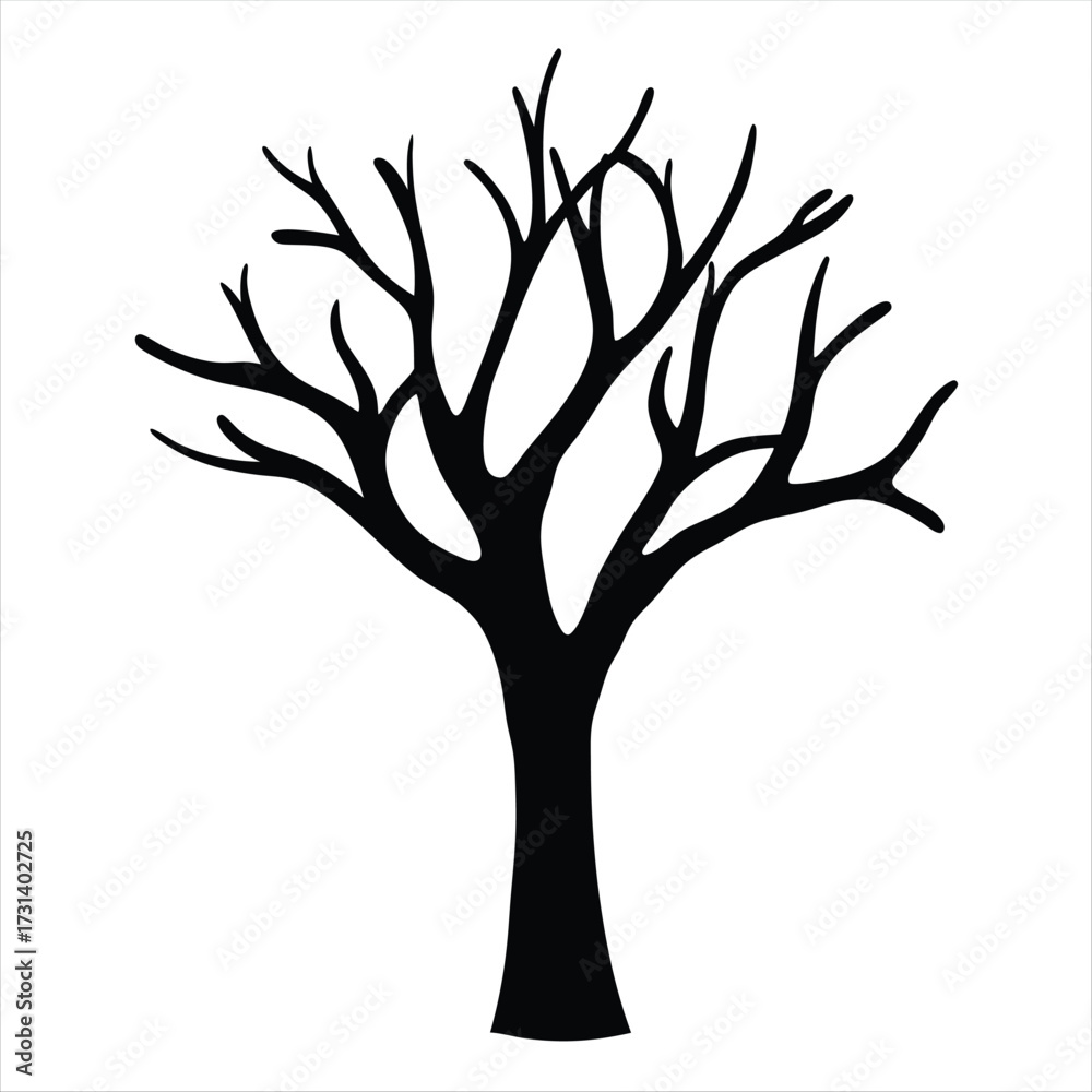Obraz premium Bare Tree Silhouette Vector Illustration - Leafless Branch Design Element