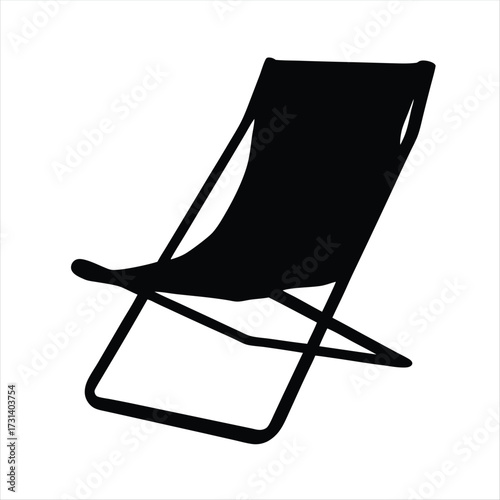 Black silhouette of a foldable beach chair or deckchair vector illustration