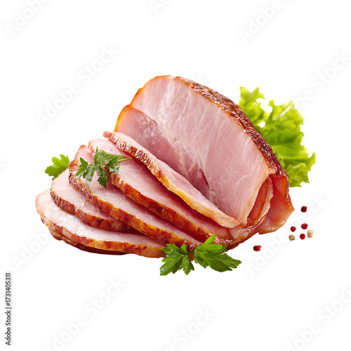 Delicious Sliced Ham Gourmet Meat Photography for Culinary Websites  Menus against transparent background