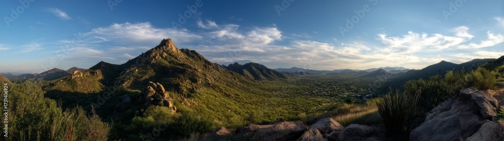 Naklejka premium Panoramic hdr view of serene mountain landscape nature outdoors scenic