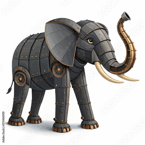 Intricate steampunk mechanical elephant sculpture