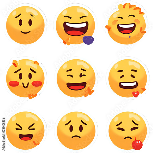 set of smileys with faces - set of 9 three-dimensional new Baby emoticons icons 