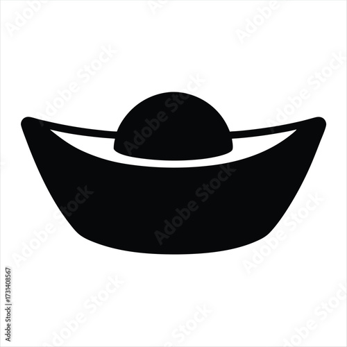 A simple black and white drawing of a Chinese gold ingot