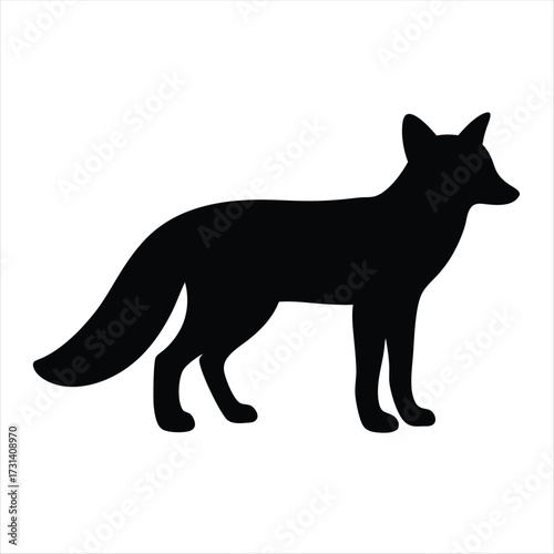 Silhouette of a Fox Standing Still on White Background Vector Illustration