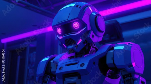 Futuristic Robot Neon Room.