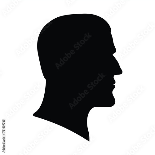 Silhouette of a man's head, profile view in black and white illustration