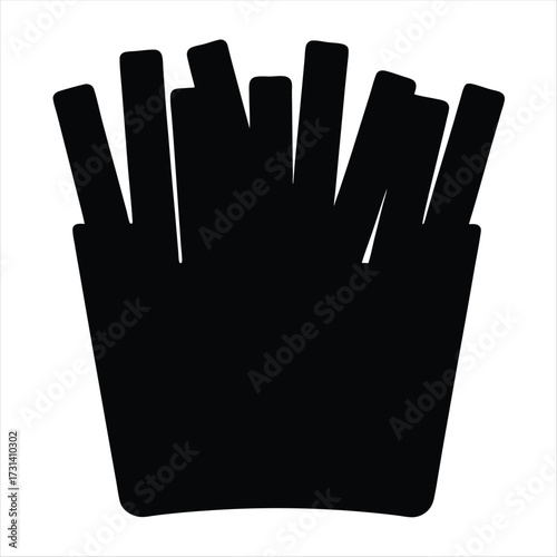 Crispy golden brown French fries overflowing from a container silhouette vector