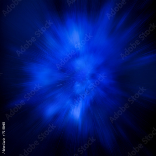 Blue explosive burst of light on a dark background. Fast motion explosion on a slow shutter speed. Great abstract blue background