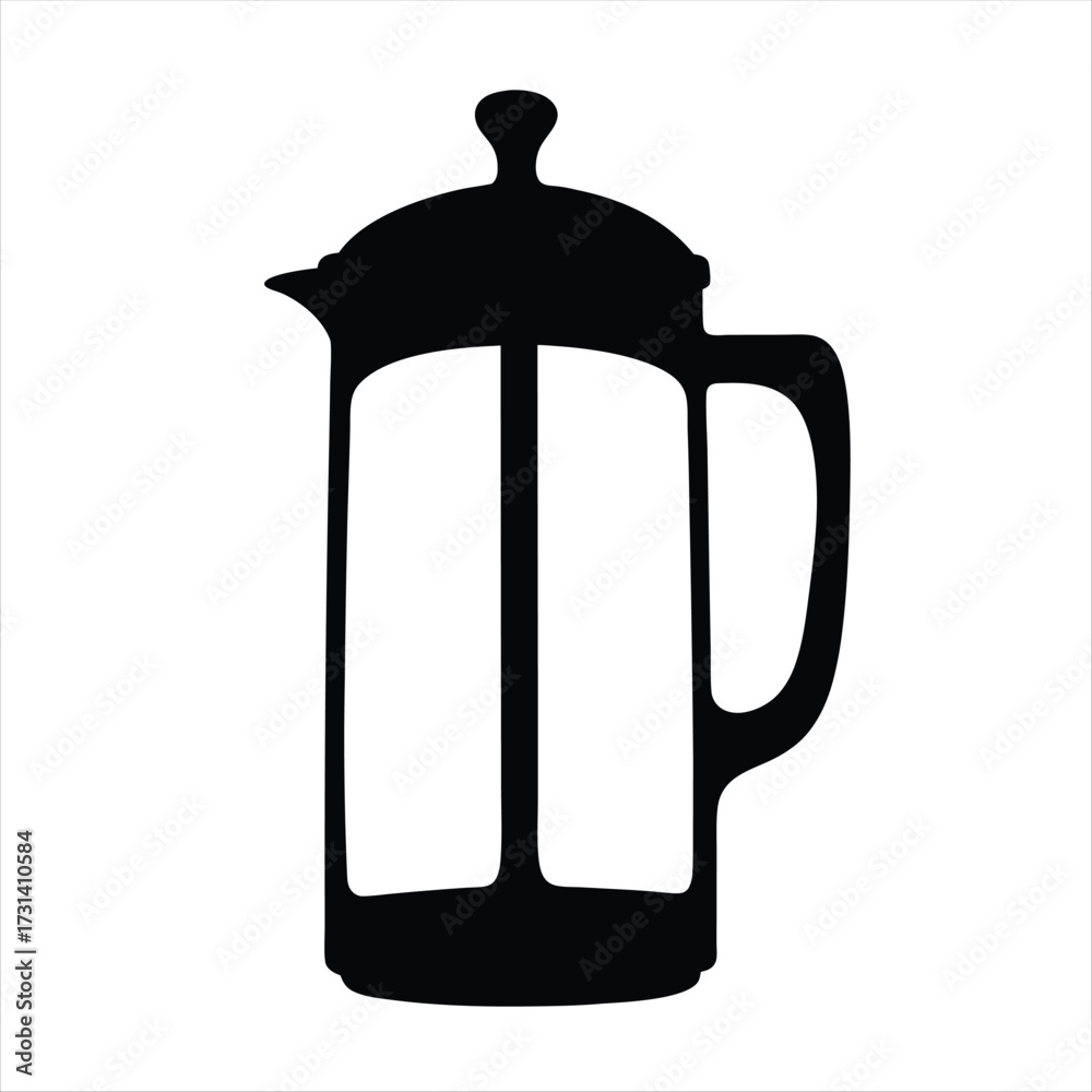 Fototapeta premium Black French Press Coffee Maker Silhouette Vector Icon