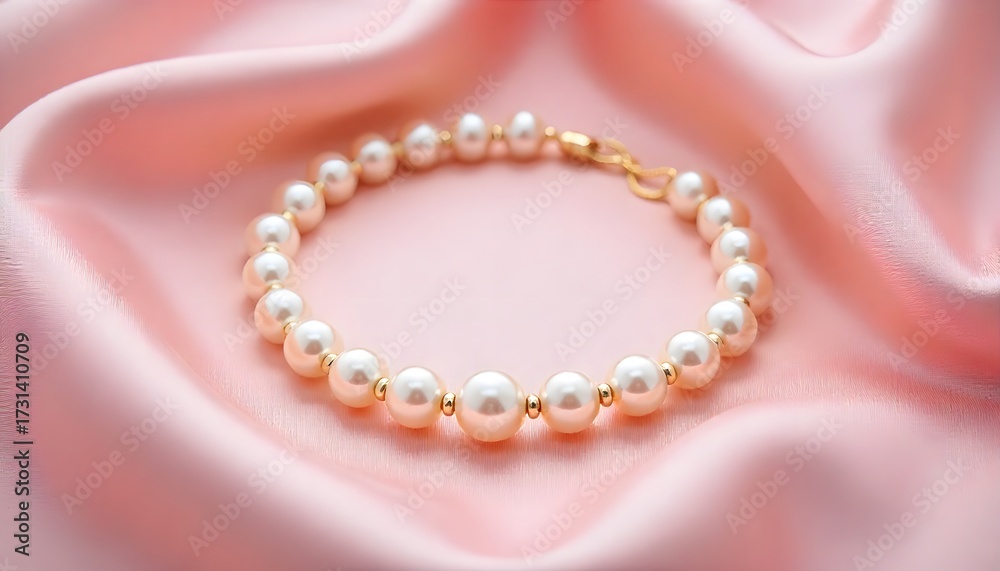 Obraz premium Pearl Choker Necklace on Soft Pink Satin Background — Elegant Jewelry Fashion with Feminine Luxury and Classic Beauty