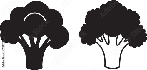 Two broccoli florets silhouette