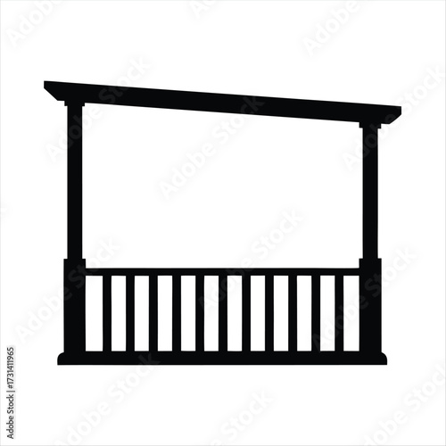 Black porch railing and roof silhouette vector