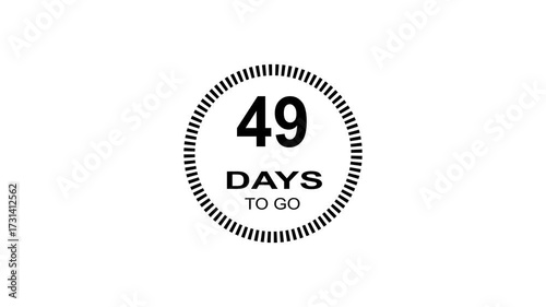 49 days to go, 49 days count animation, motion graphics running numbers counting days, 49 days in a month, 49 days left, 4K HD video with white background alpha channel