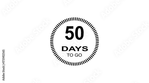 50 days to go, 50 days count animation, motion graphics running numbers counting days, 50 days in a month, 50 days left, 4K HD video with white background alpha channel