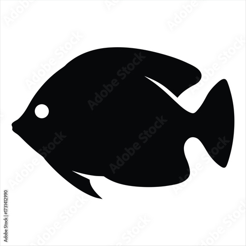 Black Silhouette of an Angelfish with Distinctive Fin and Round Eye
