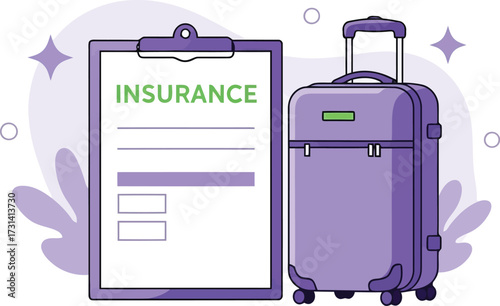 Travel insurance policy with suitcase isolated on white background for peace of mind