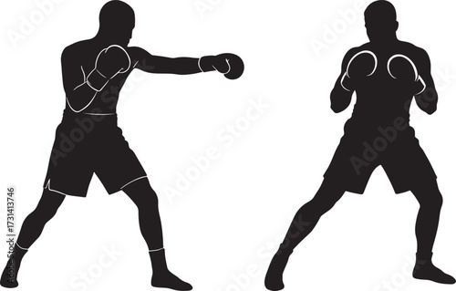 Two boxer silhouettes in fighting stance silhouette