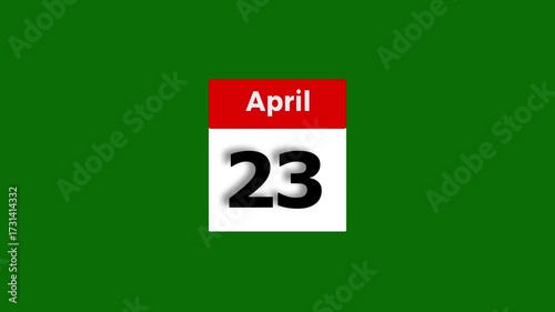 April month 23 date calendar icon animation. Modern design calendar symbol background 4k video.