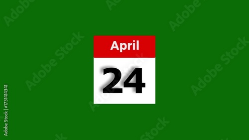 April month 24 date calendar icon animation. Modern design calendar symbol background 4k video.