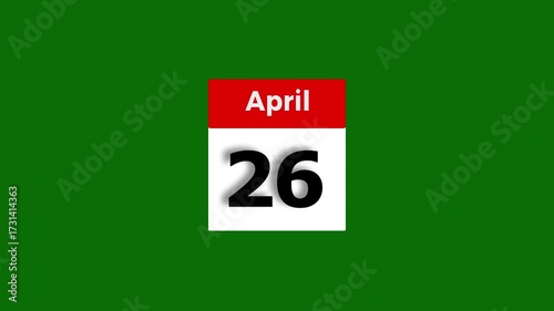 April month 26 date calendar icon animation. Modern design calendar symbol background 4k video.