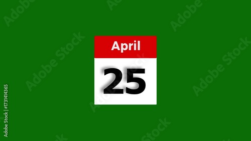 April month 25 date calendar icon animation. Modern design calendar symbol background 4k video.