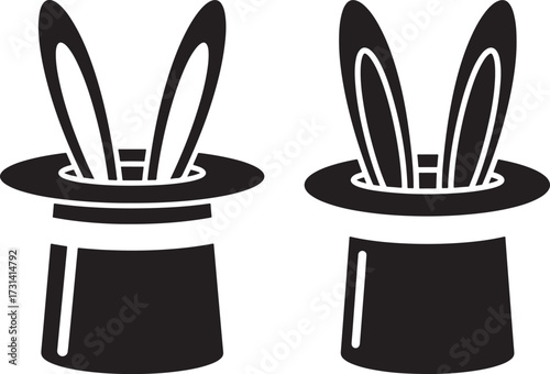 Two magic hats with rabbit ears silhouette