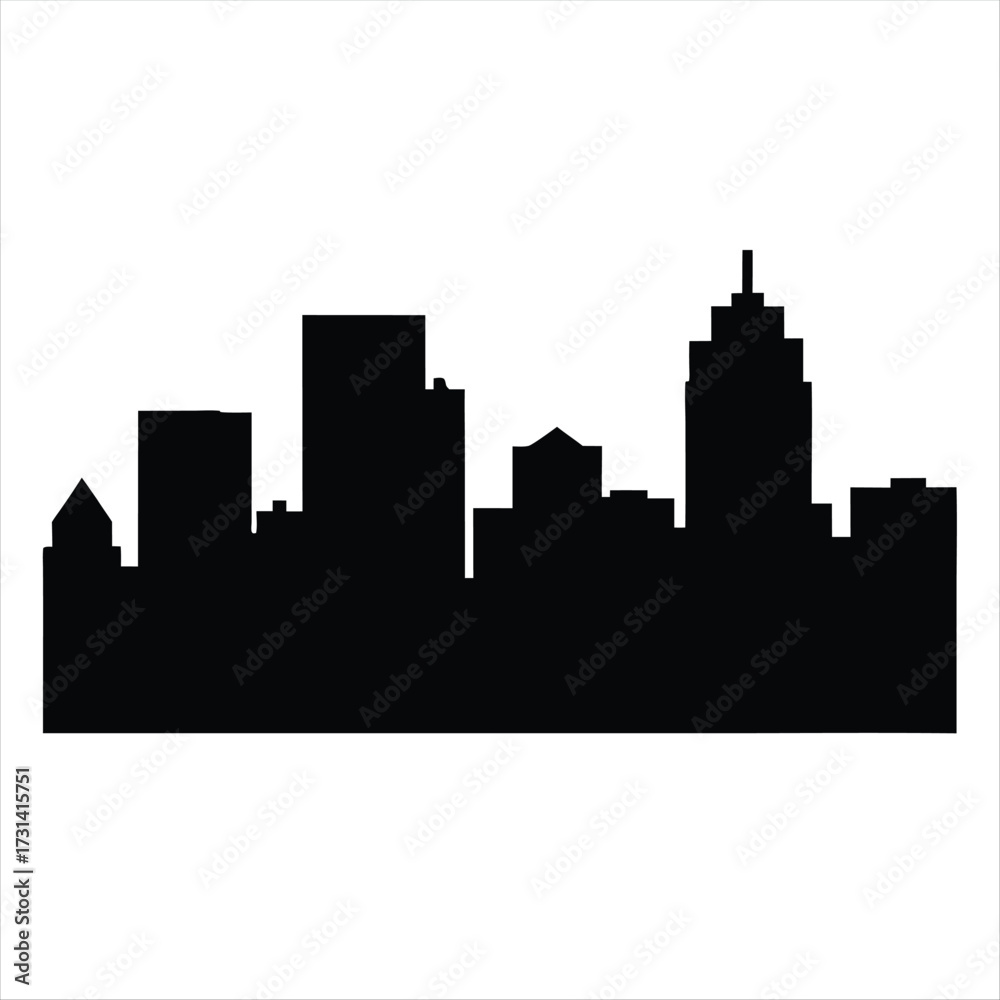 Fototapeta premium Simple Black Silhouette of a City Skyline Against a White Background