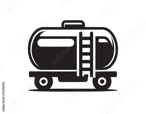 Black graphic icon of a tanker truck with ladder and wheels on white background transport transportation