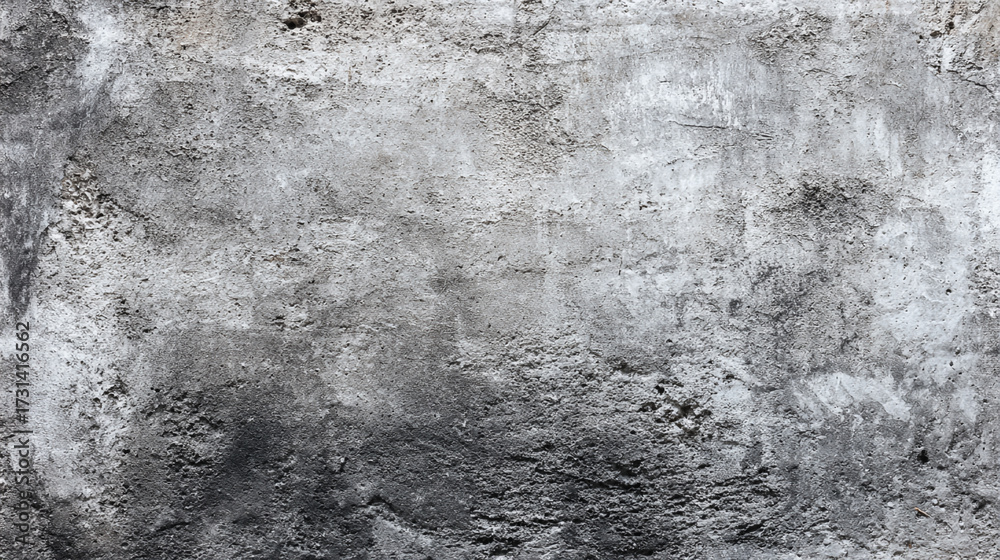 Obraz premium An old weathered concrete wall with a rough and uneven surface showing dark and light gray textures