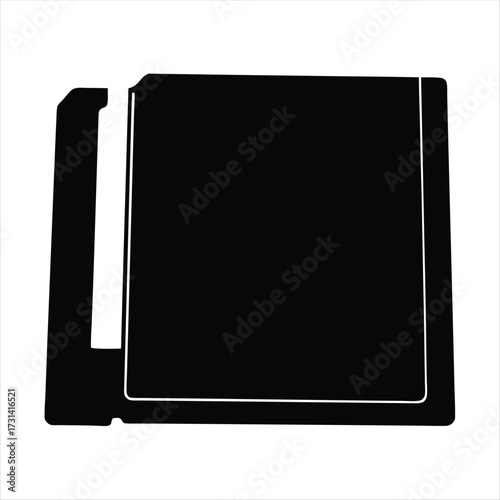 Monochrome illustration of a 3.5 inch floppy disk for computer data