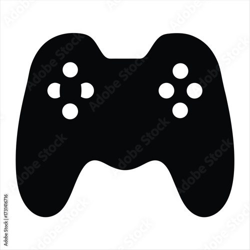 Isolated generic black game controller with white buttons on a white background