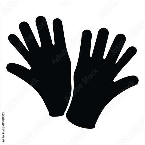 Pair of protective gloves in black silhouette on white background design