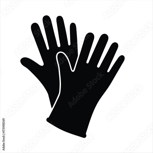 Iconic depiction of protective gloves in bold black and white contrast